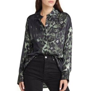 ALLSAINTS Inez Celia Print Button Up Shirt Leopard Size 4